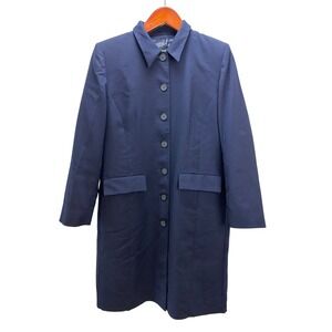 Vintage Pendleton 100% Virgin Wool Navy Car Coat Button Front Classic USA Sz 12